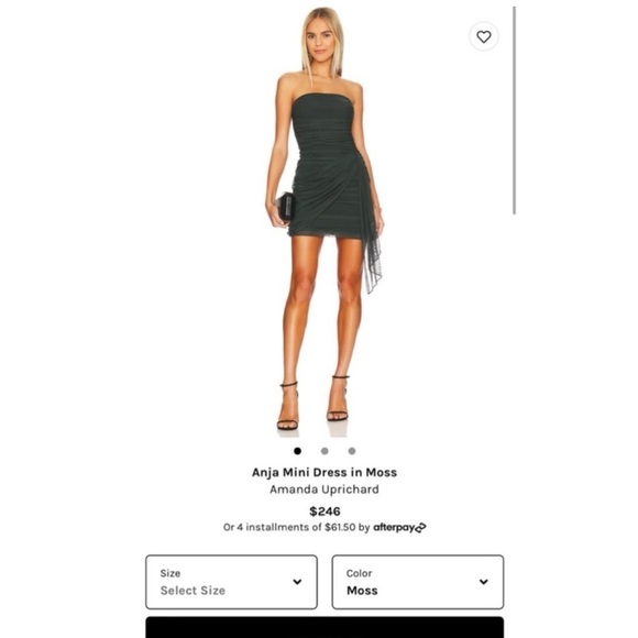 AMANDA UPRICHARD Anja Strapless NEW Dress Moss Green Ruched Stretch Tulle NYE XL - Picture 3 of 11